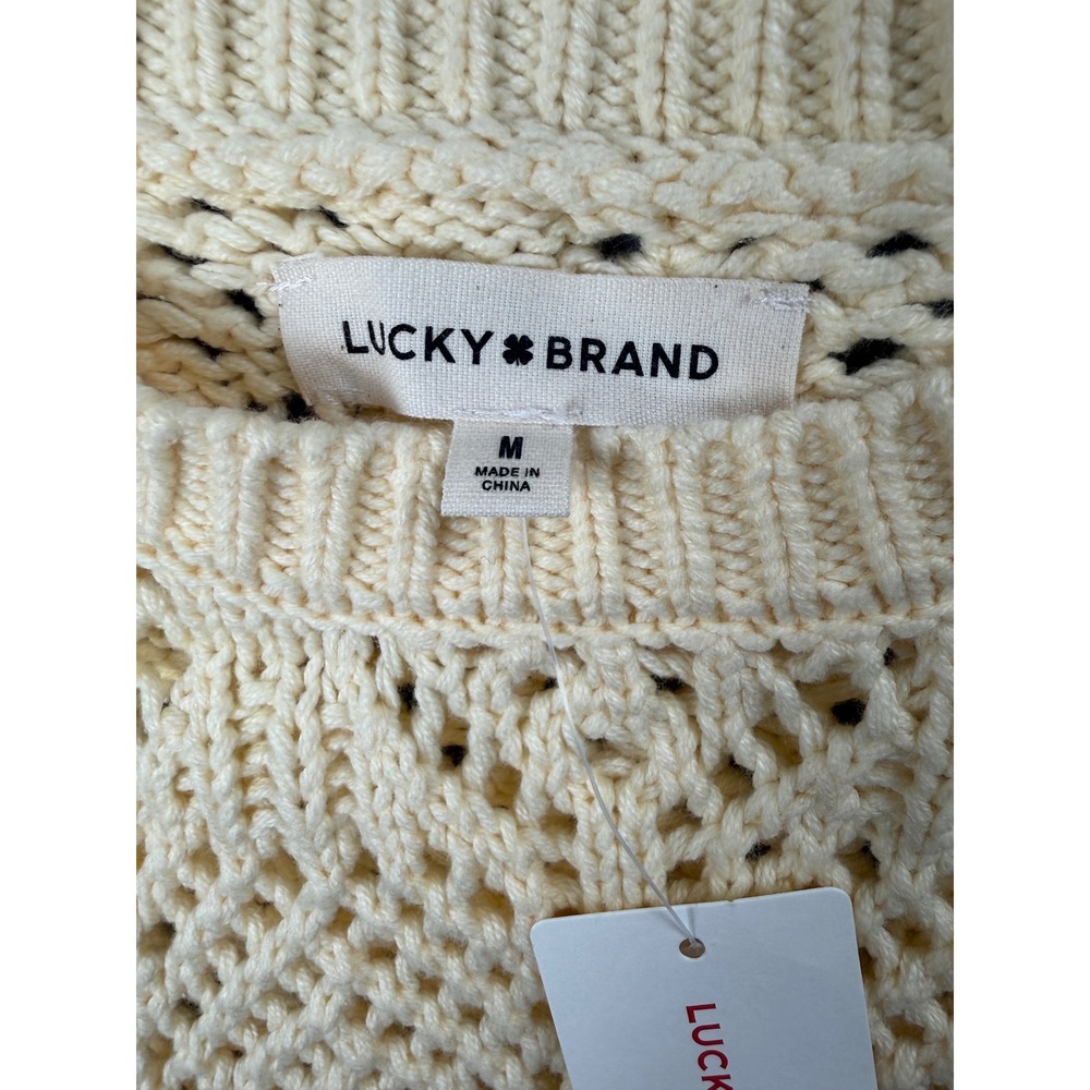 Lucky Brand Cream Crochet Knit Sweater Vest Diamond Pointelle Sleeveless Top M - Picture 4 of 4